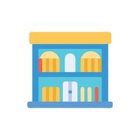 Cartoon style building with shelves and various objects vector