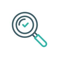 Magnifying glass with check mark signifies successful search or verification vector