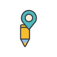 Pencil with location pin icon on White Background vector