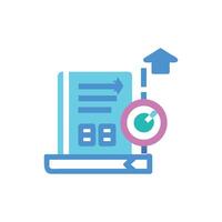 Stylized illustration of book with progress indicator and arrow vector