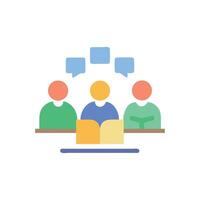 Flat group discussion with a book concept vector