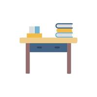 Flat illustration of desk with books and boxes isolated vector