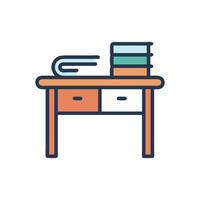 Flat illustration of desk with books and drawers vector
