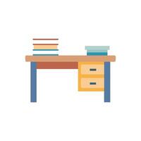 Flat design illustration of desk with books and drawers vector