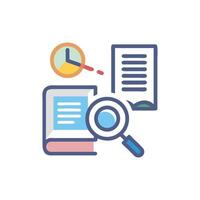 Analyzing data with a magnifying glass, book and charts vector