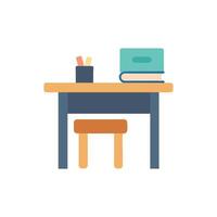 Stylized desk with books and stool in flat vector