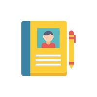Flat icon of open notebook with photograph and pencil vector