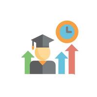 Graduate student with upward arrows and clock symbol vector