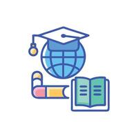 Global education resources with graduation cap and opened book vector