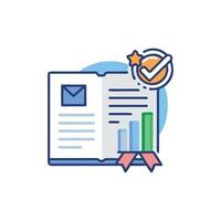 Open book with chart bars and checkmark icon illustration vector