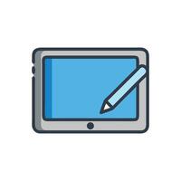 Digital tablet with stylus illustration in front of black backdrop vector
