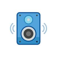 Flat design speaker icon with sound waves, blue color vector