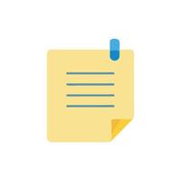 Yellow paper note with blue lines and paperclip icon vector