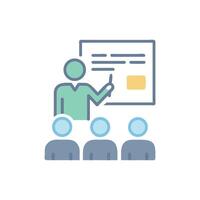 Instructor giving a presentation to students in a classroom vector