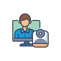 Online meeting with person on computer conference vector