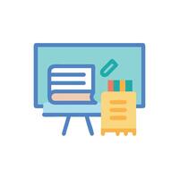 Flat illustration of classroom with chalkboard and stack of books vector