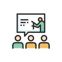 Presentation icon showing a teacher and group of students vector