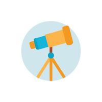 Retro telescope illustration in simple colors on circle background vector