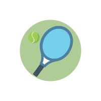 Stylized tennis racket and ball graphic on round background vector