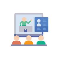 Online conference meeting with speaker and virtual attendees graphic vector