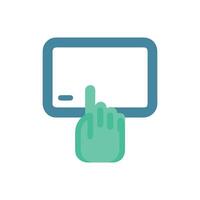 Digital touch screen interaction with hand in flat illustration vector