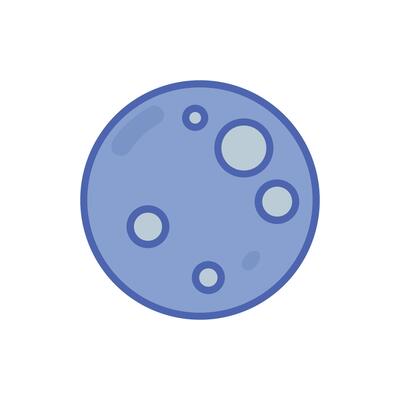 Stylized planet illustration in blue tones with crater details