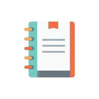 Flat design notebook illustration with white pages and bookmark vector