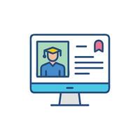 Online graduation ceremony displayed on a computer monitor screen vector