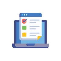 Laptop display showing digital checklist with check mark icon vector