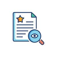 Quality assessment document check with magnifying glass visual icon vector