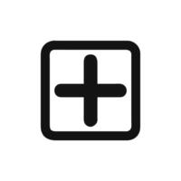 Black plus sign symbol centered within rounded square shape vector