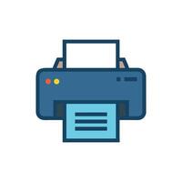 Blue printer machine with paper in flat design style vector