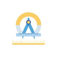 Flat design drawing compass with circle and scale bar vector