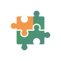 Connected puzzle pieces forming a whole square, solution concept vector