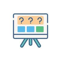 Whiteboard display with question marks and colored squares icon vector