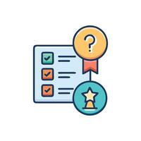 List verification process with checklist, question mark, and star vector