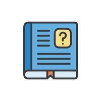 Illustrated book icon with question mark, knowledge concept vector