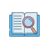 Open book and magnifying glass icon on White Background vector