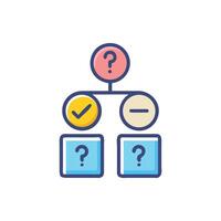 Decision tree diagram with question marks and checkmark vector