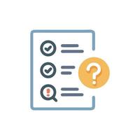Simple icon with checklist, questions, and an exclamation point vector