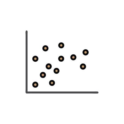 Scatter plot diagram illustration with brown circles on White Background