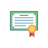 Green certificate with gold seal and red ribbon icon vector