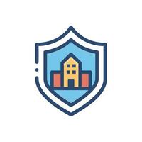 Protected building within a shield security concept icon graphic vector