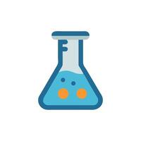 Stylized lab flask with chemical liquid and round substances vector