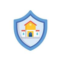 Building inside shield represents security and trust in flat style vector