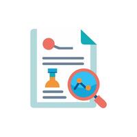 Data analysis document with magnifying glass icon showing results vector