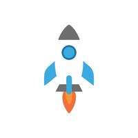 Flat design rocket ship launching into black space background vector