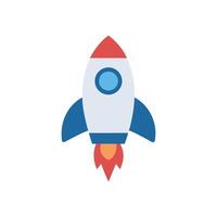 Flat Design Rocket Launching to the Sky on White Backdrop vector