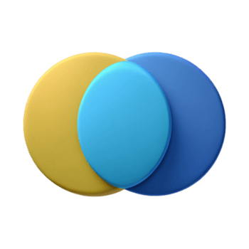 sumptuous dramatic surreal Venn diagram with two overlapping circles, minimal design, crisp edges with Scalable Design. gallery standard png