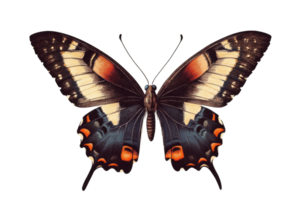 Detailed image of a vibrant butterfly with intricate wings. png
